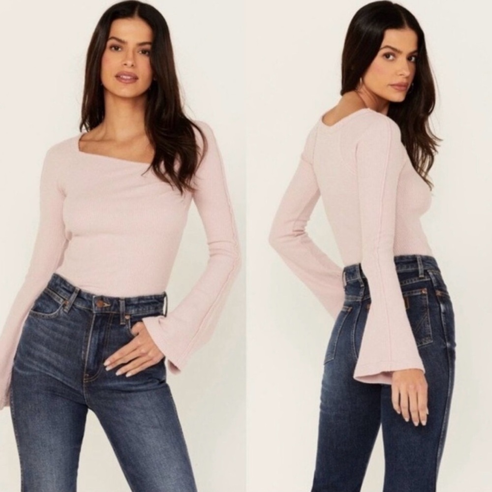 Intimately Free People Waffle On A Cloud Bell Sleeve Bodysuit NWT Mauve Small